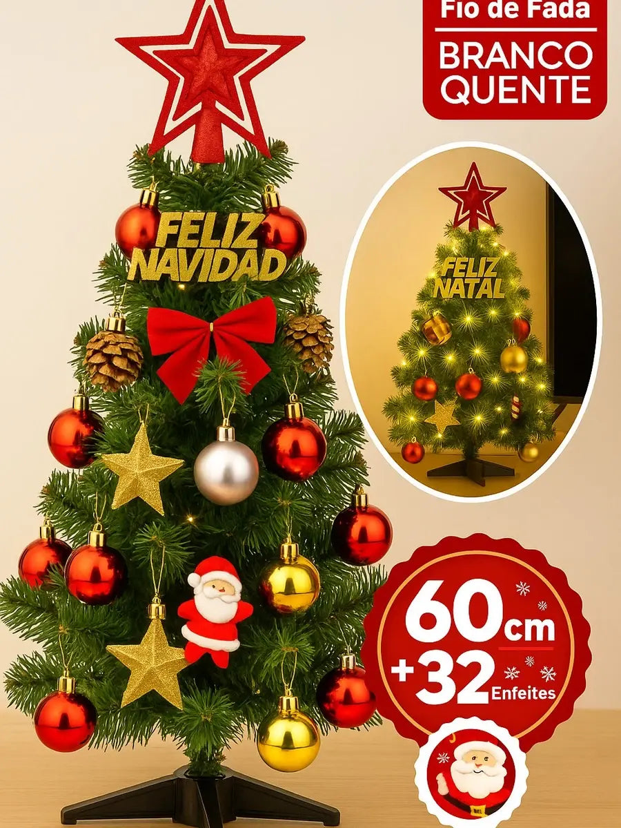 Árvore de Natal Decorada com Kit de 32 Enfeites AgoraFacilita