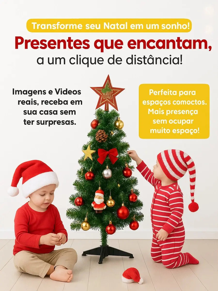 Árvore de Natal Decorada com Kit de 32 Enfeites AgoraFacilita