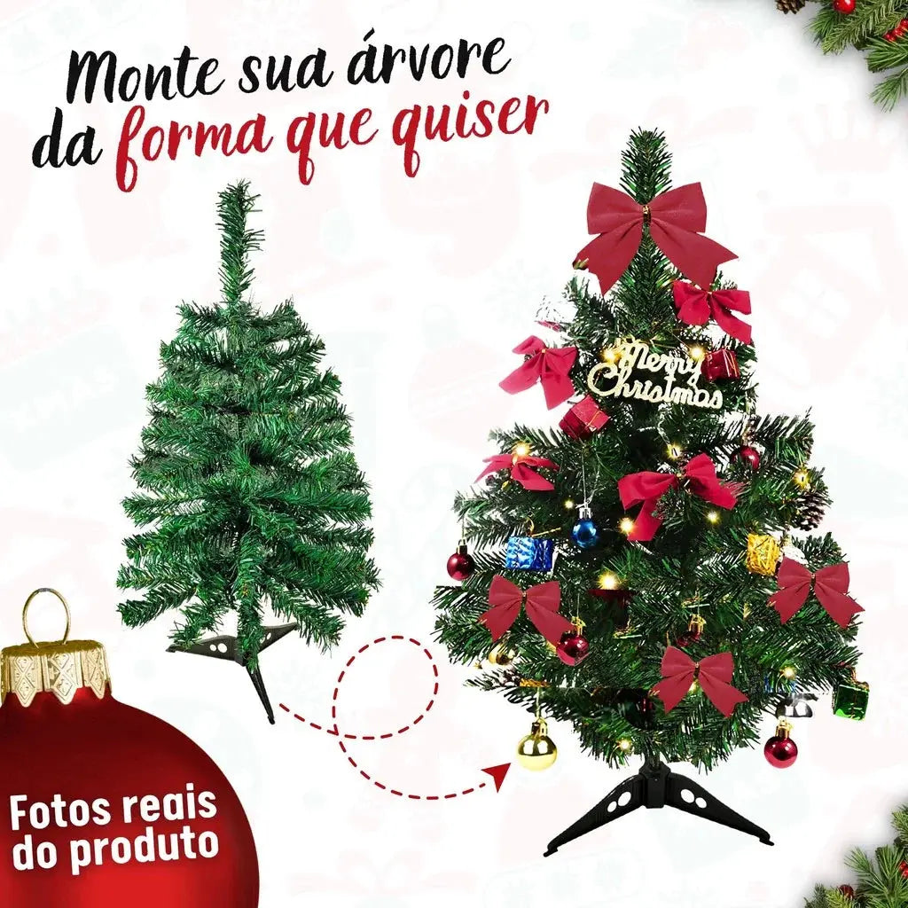 Árvore de Natal Decorada com Kit de 60 Enfeites Glanori