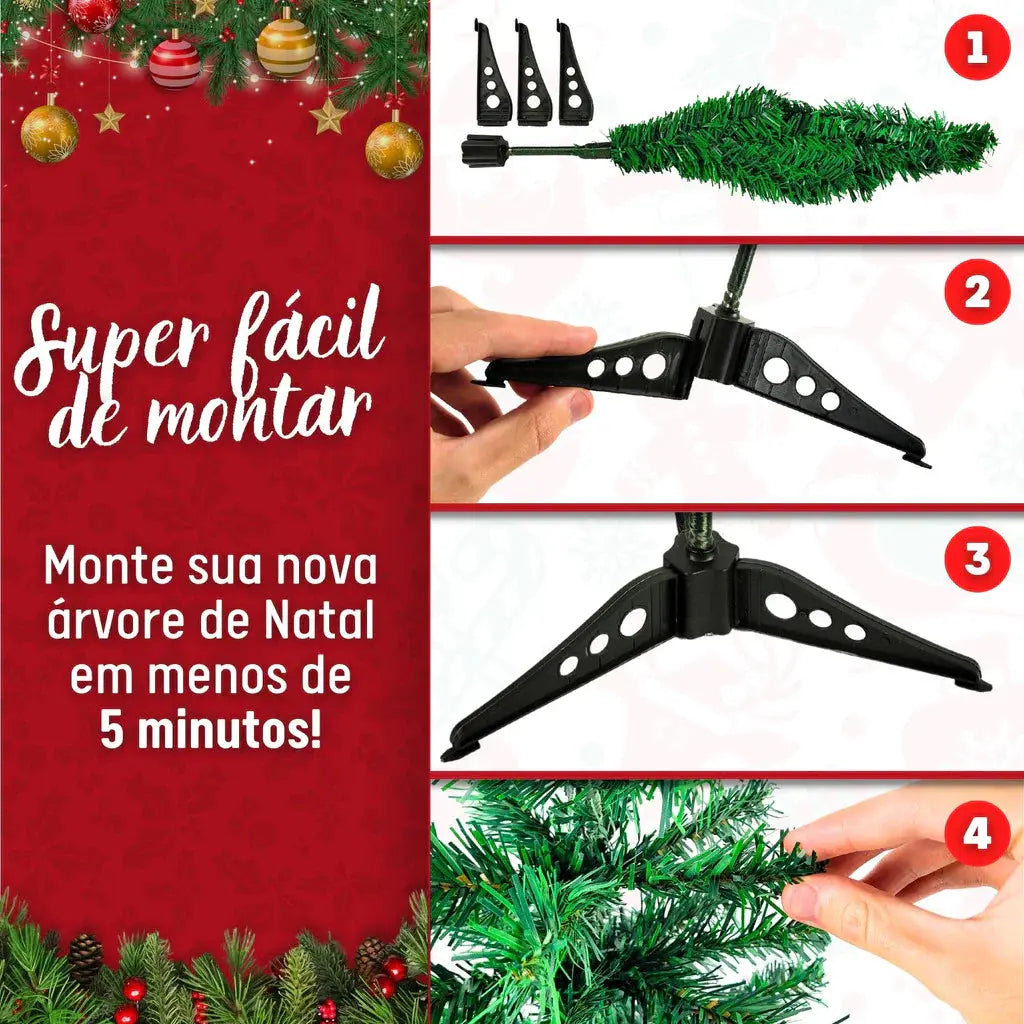 Árvore de Natal Decorada com Kit de 60 Enfeites Glanori