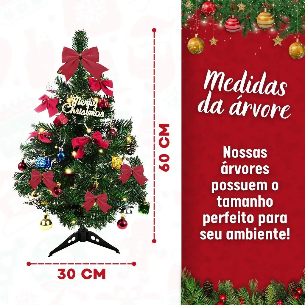 Árvore de Natal Decorada com Kit de 60 Enfeites Glanori