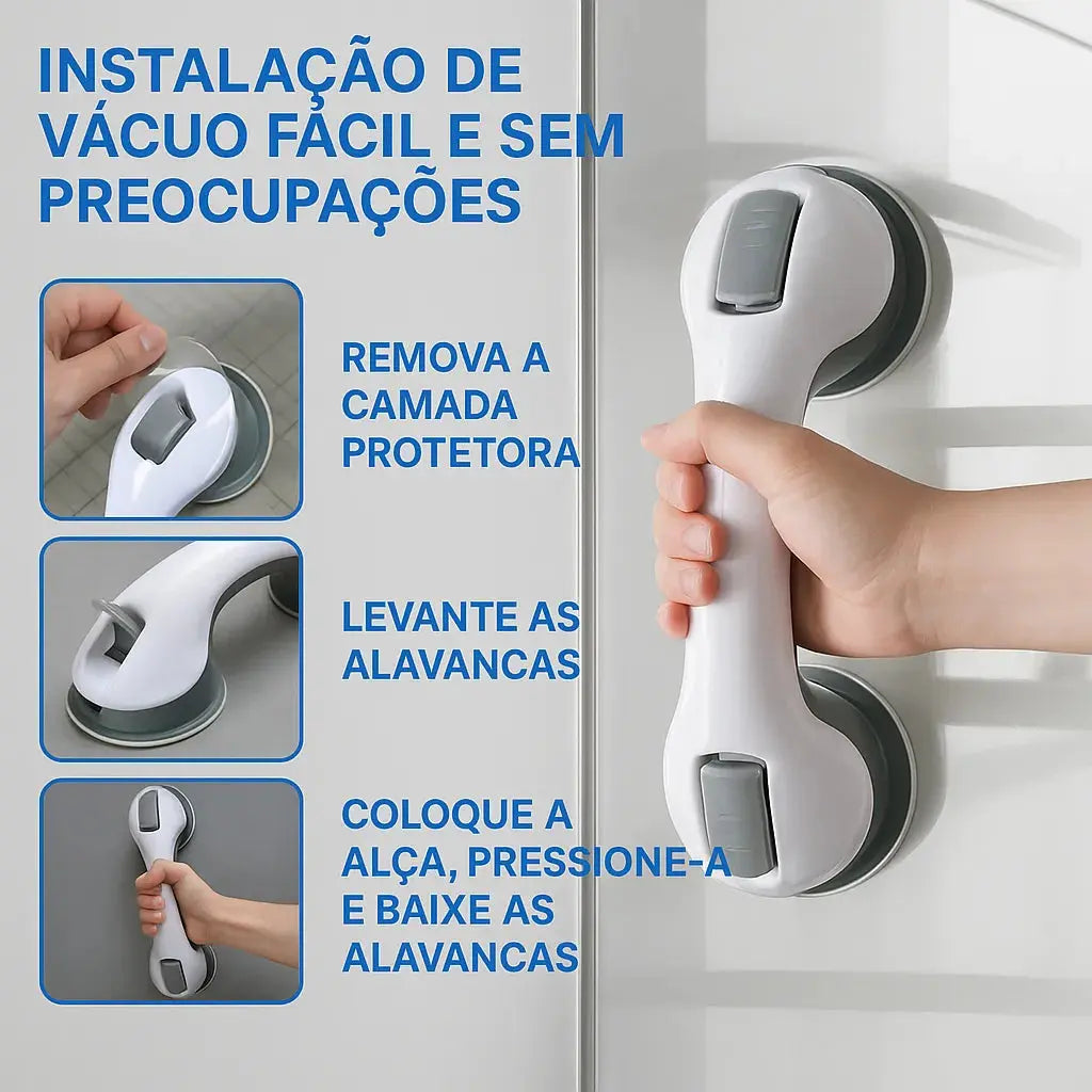 Barra de Apoio para Banheiro com Borrachas de Fixação Antiderrapantes | Suporta até 150k - SafeGrip AgoraFacilita