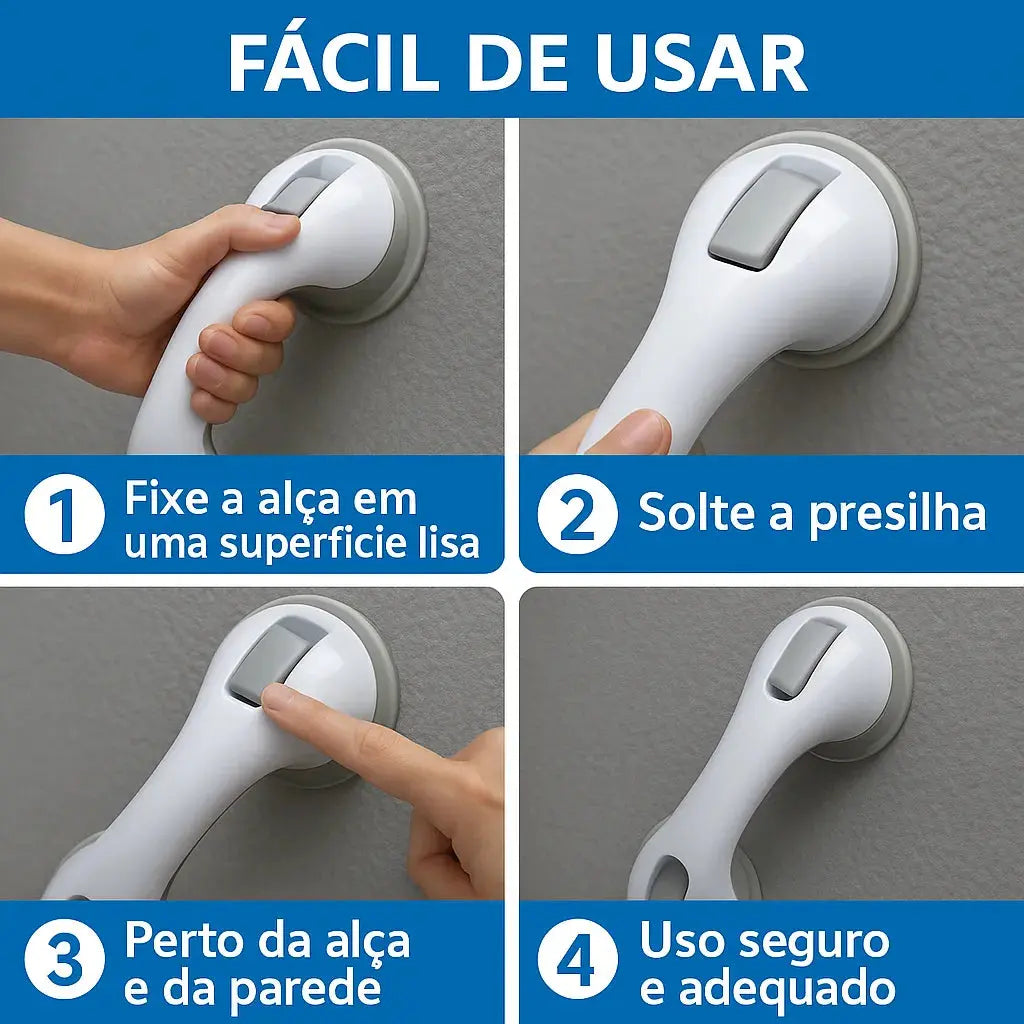 Barra de Apoio para Banheiro com Borrachas de Fixação Antiderrapantes | Suporta até 150k - SafeGrip AgoraFacilita