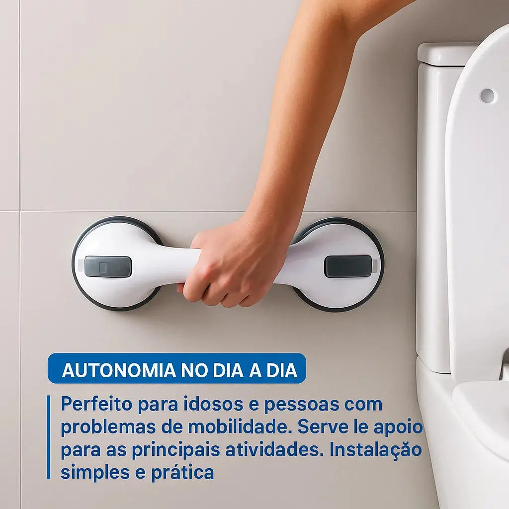 Barra de Apoio para Banheiro com Borrachas de Fixação Antiderrapantes | Suporta até 150k - SafeGrip AgoraFacilita