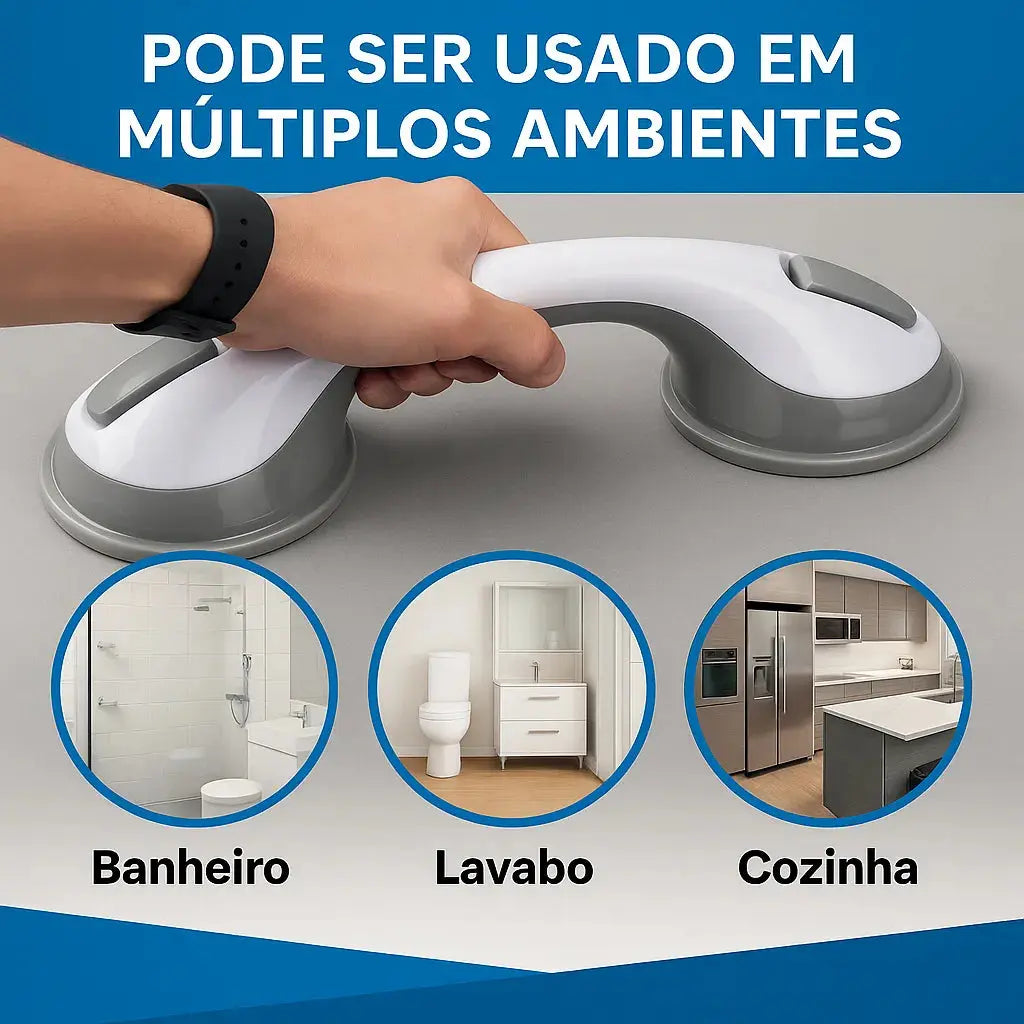 Barra de Apoio para Banheiro com Borrachas de Fixação Antiderrapantes | Suporta até 150k - SafeGrip AgoraFacilita
