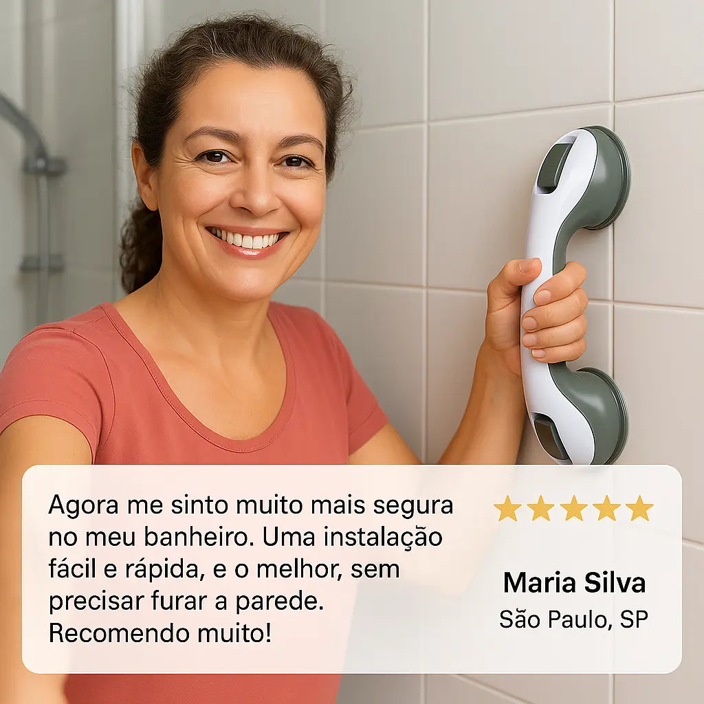Barra de Apoio para Banheiro com Borrachas de Fixação Antiderrapantes | Suporta até 150k - SafeGrip AgoraFacilita