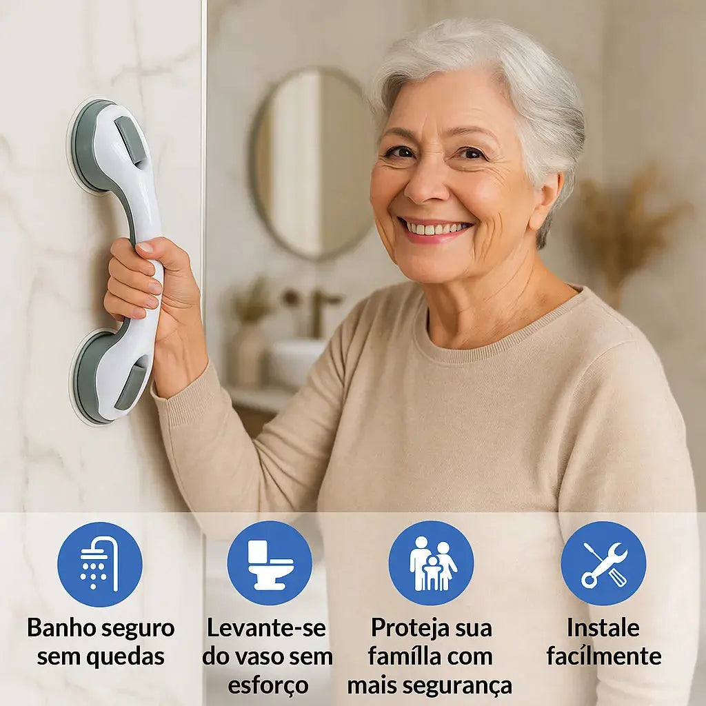 Barra de Apoio para Banheiro com Borrachas de Fixação Antiderrapantes | Suporta até 150k - SafeGrip AgoraFacilita