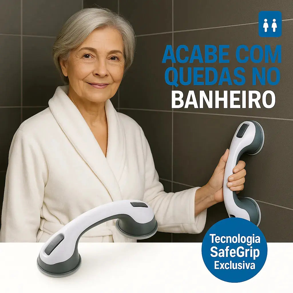 Barra de Apoio para Banheiro com Borrachas de Fixação Antiderrapantes | Suporta até 150k - SafeGrip AgoraFacilita