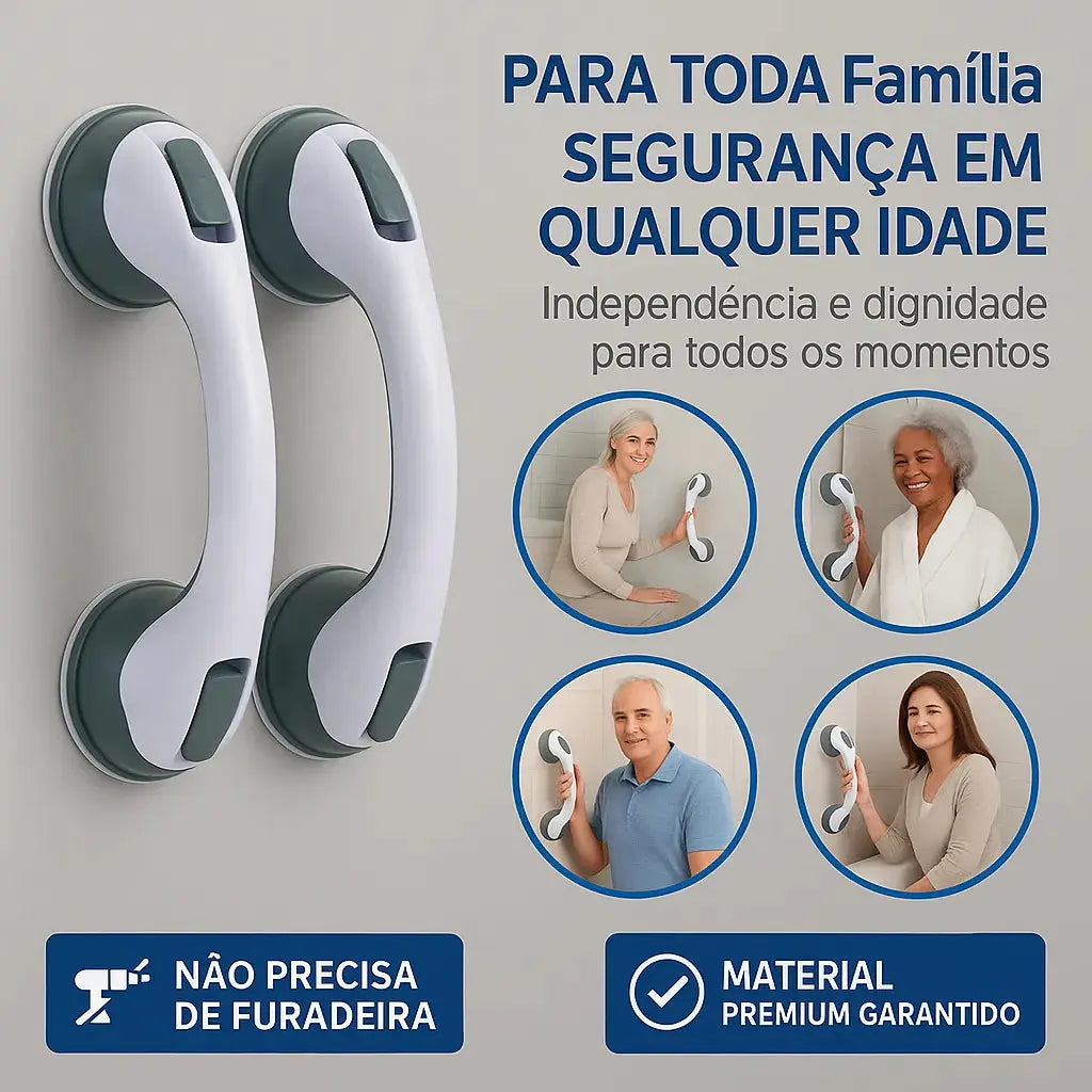Barra de Apoio para Banheiro com Borrachas de Fixação Antiderrapantes | Suporta até 150k - SafeGrip AgoraFacilita