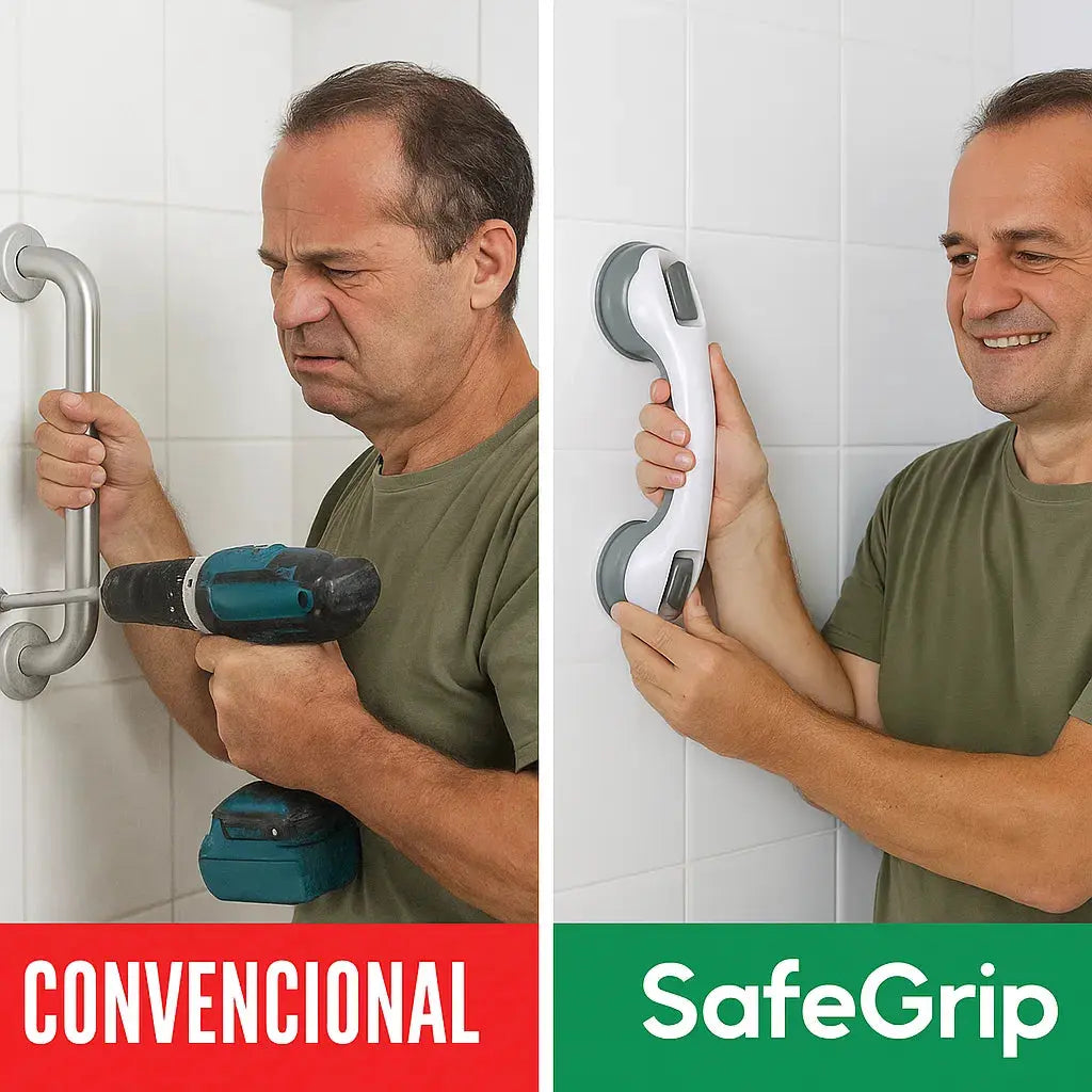 Barra de Apoio para Banheiro com Borrachas de Fixação Antiderrapantes | Suporta até 150k - SafeGrip AgoraFacilita
