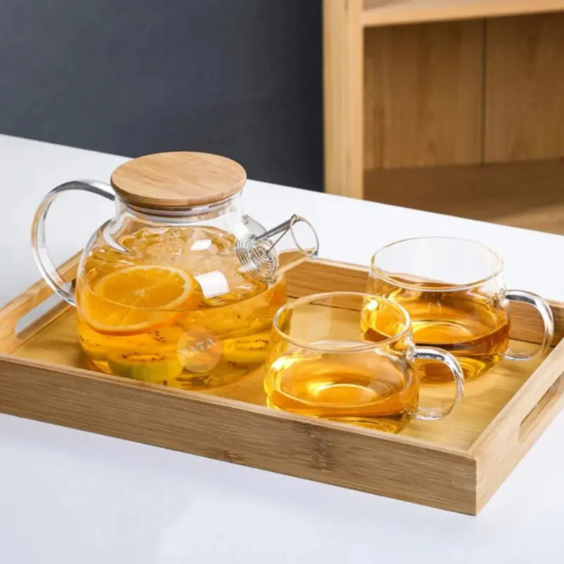 Chaleira de Vidro com Coador e Tampa de Bambu Premium My Store