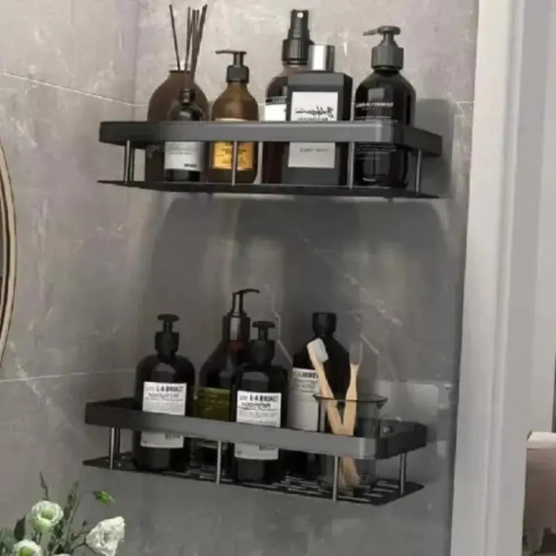 Conjunto com 2 Prateleiras para banheiro em alumínio preta Casas Gael