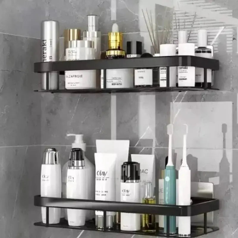 Conjunto com 2 Prateleiras para banheiro em alumínio preta Casas Gael