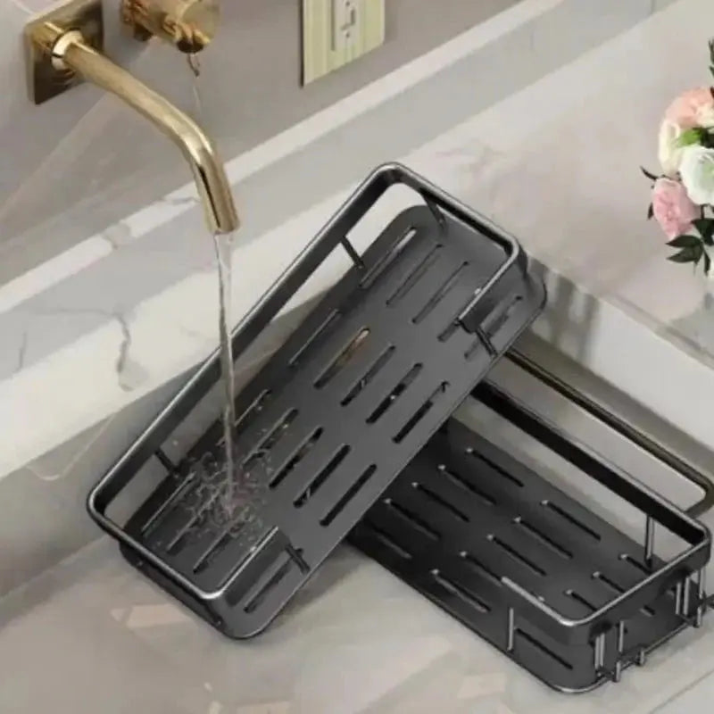 Conjunto com 2 Prateleiras para banheiro em alumínio preta Casas Gael