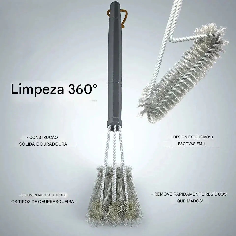 Escova de Limpeza 360° para Churrasqueira com Cabo Longo em Aço Inox Energy Express Store