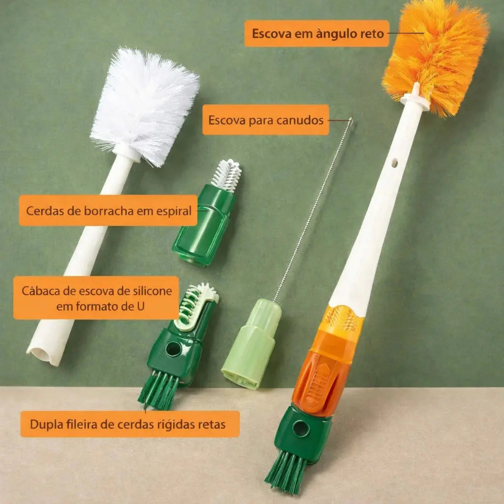 Escova de Limpeza Multifuncional 5 em 1 para Copos, Garrafas e Utensílios AgoraFacilita