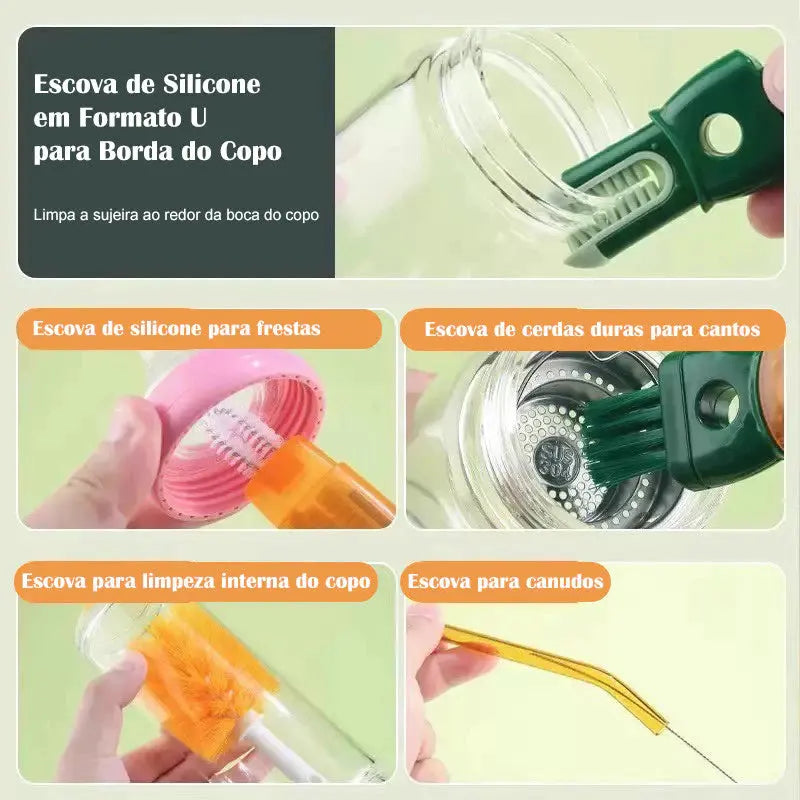 Escova de Limpeza Multifuncional 5 em 1 para Copos, Garrafas e Utensílios AgoraFacilita