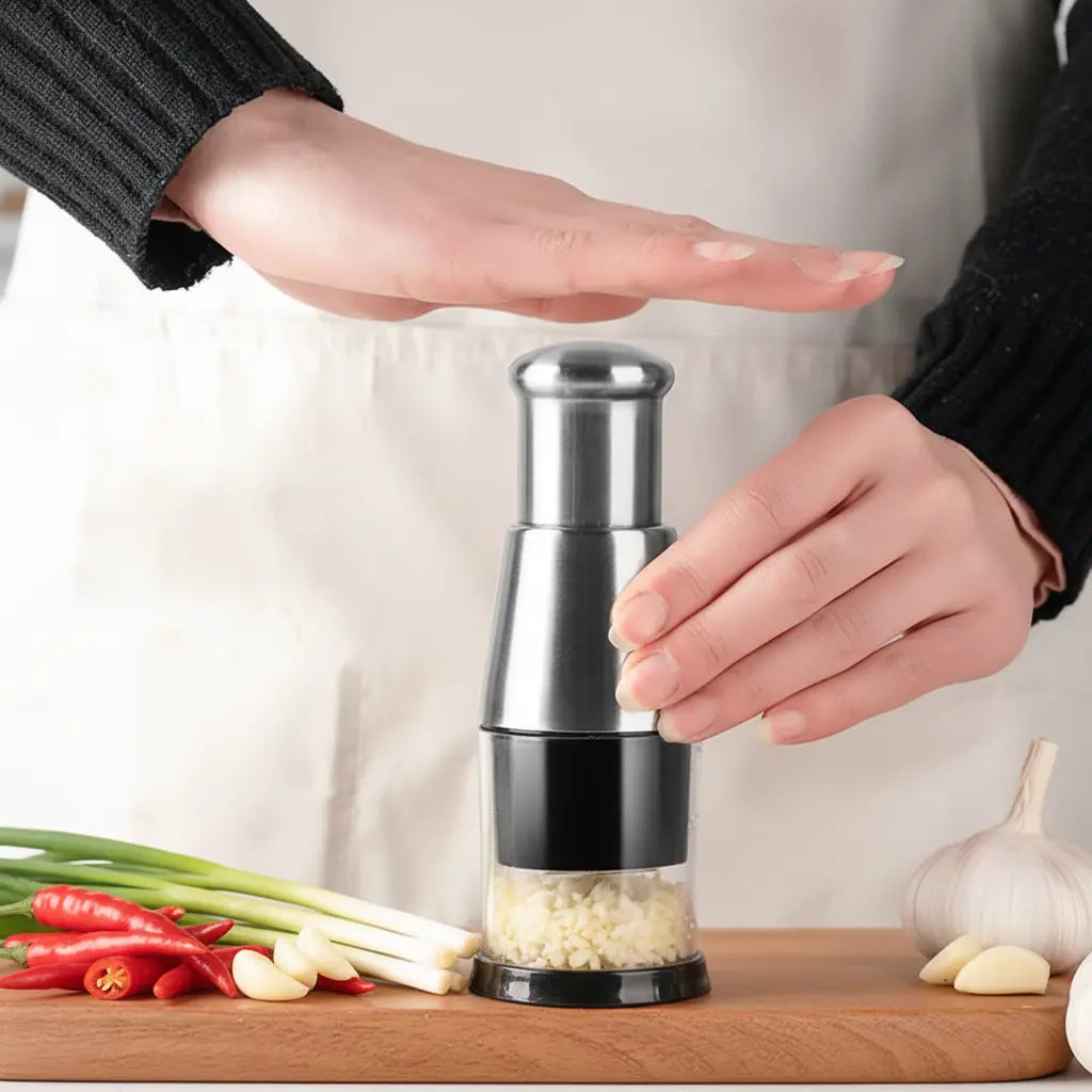 Inoxcut – Espremedor De Alho Manual Rápido e Sem Bagunça + Entrega grátis Tia Malu