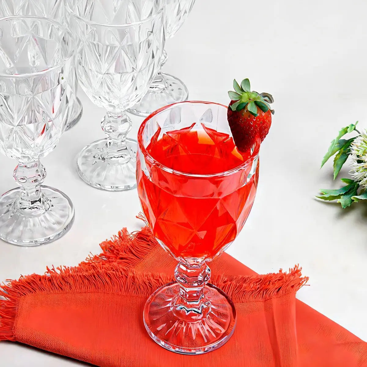 Jogo 6 Taças de Vidro Diamante Abacaxi Bico de Jaca 330ml – Copo Transparente Gourmet Produtgy