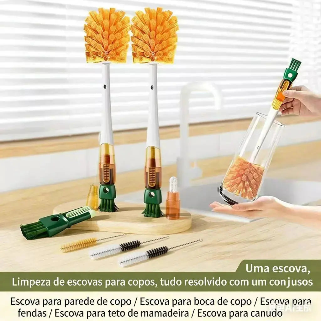 5 em 1 Escova Multifuncional para Garrafas - Kit de 5 Unidades | Com Escova de Bico e Detalhes para AgoraFacilita