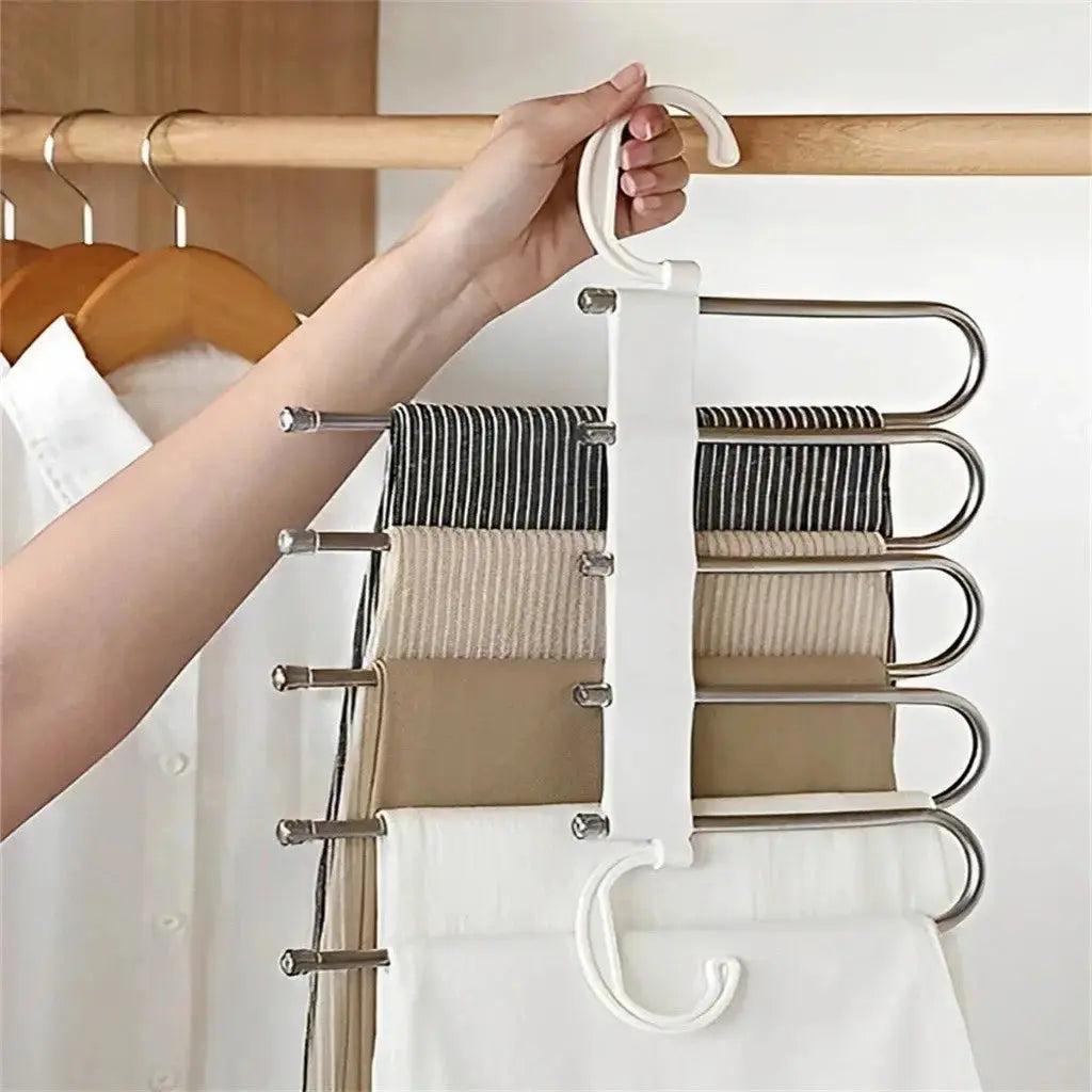 KIT 3/6 Peças Cabide De Roupas 5 Em1 Organizadores Para Guarda Calças Retrátil Multifuncional Aço Inoxidável AgoraFacilita
