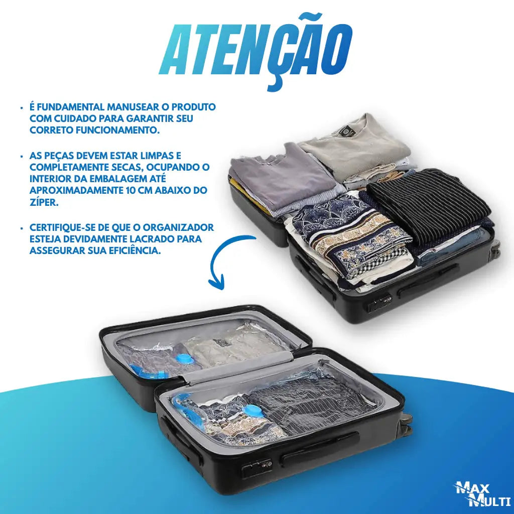Kit Saco à Vácuo COM ou SEM Bomba Vários Tamanhos para Guarda Roupa Organização Mala Viagem Limpeza AgoraFacilita