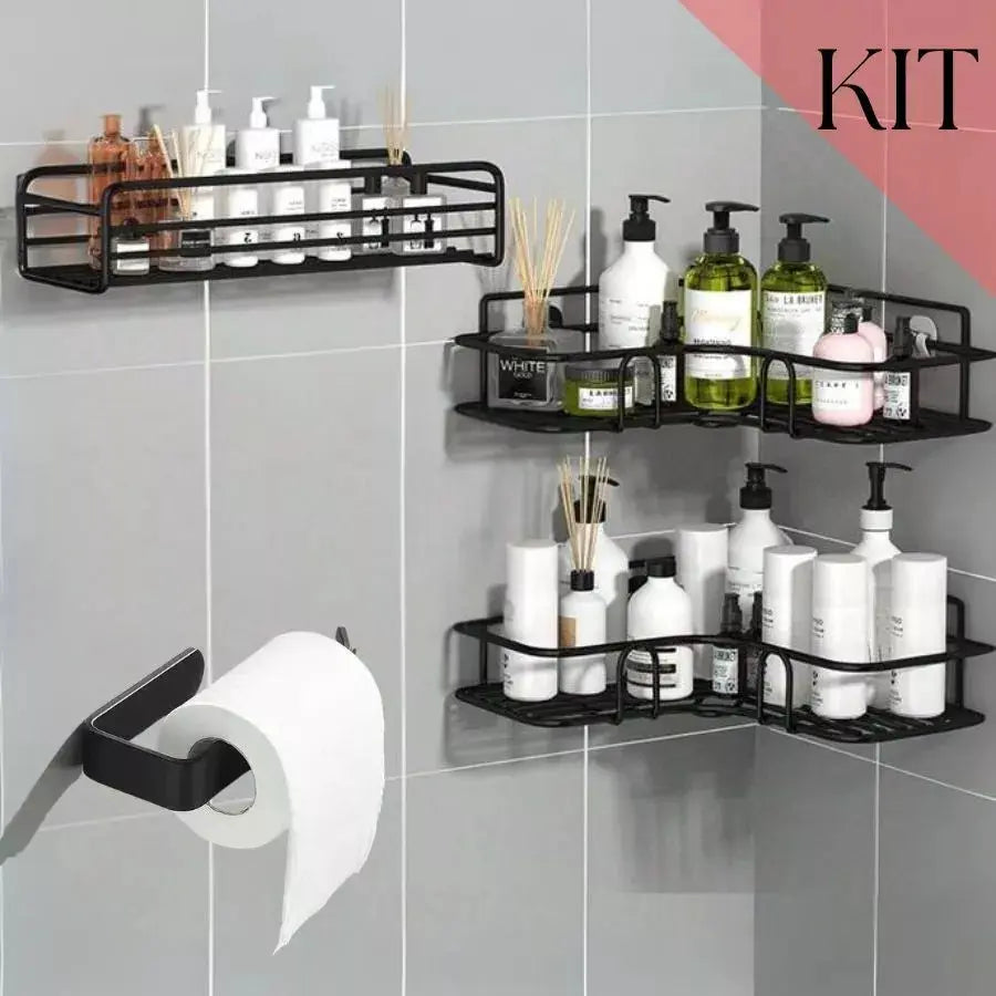 Kit1/3/4 Prateleiras Suporte Com Alto Adesivos Para Parede Banheiro Cozinha Lavanderia Shampoo Sabonete AgoraFacilita