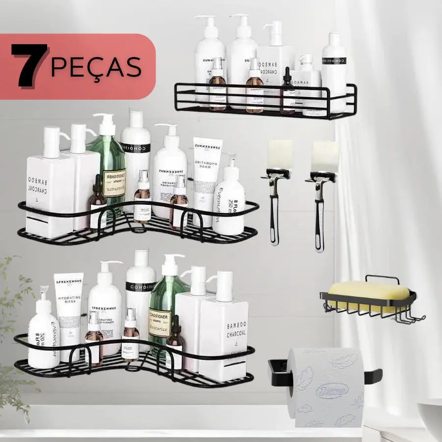 Kit1/3/4 Prateleiras Suporte Com Alto Adesivos Para Parede Banheiro Cozinha Lavanderia Shampoo Sabonete AgoraFacilita