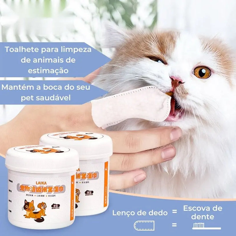 Lenços de Dedo para Limpeza de Dentes de Cães e Gatos - 40un AgoraFacilita