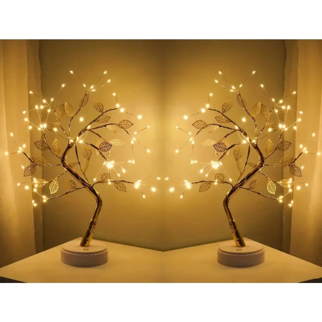 Luminaria Arvore LED Folhas Dourada para Casa Decoração do Quarto Iluminação de Mesa de Cabeceira AgoraFacilita