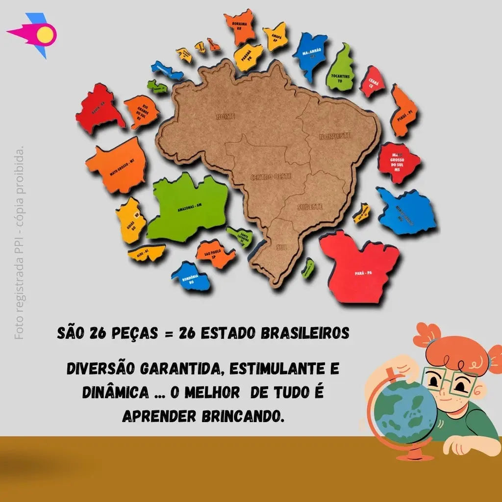 Mapa Do Brasil Quebra-Cabeça Brinquedo Educativo Estados e Região Em MDF AgoraFacilita