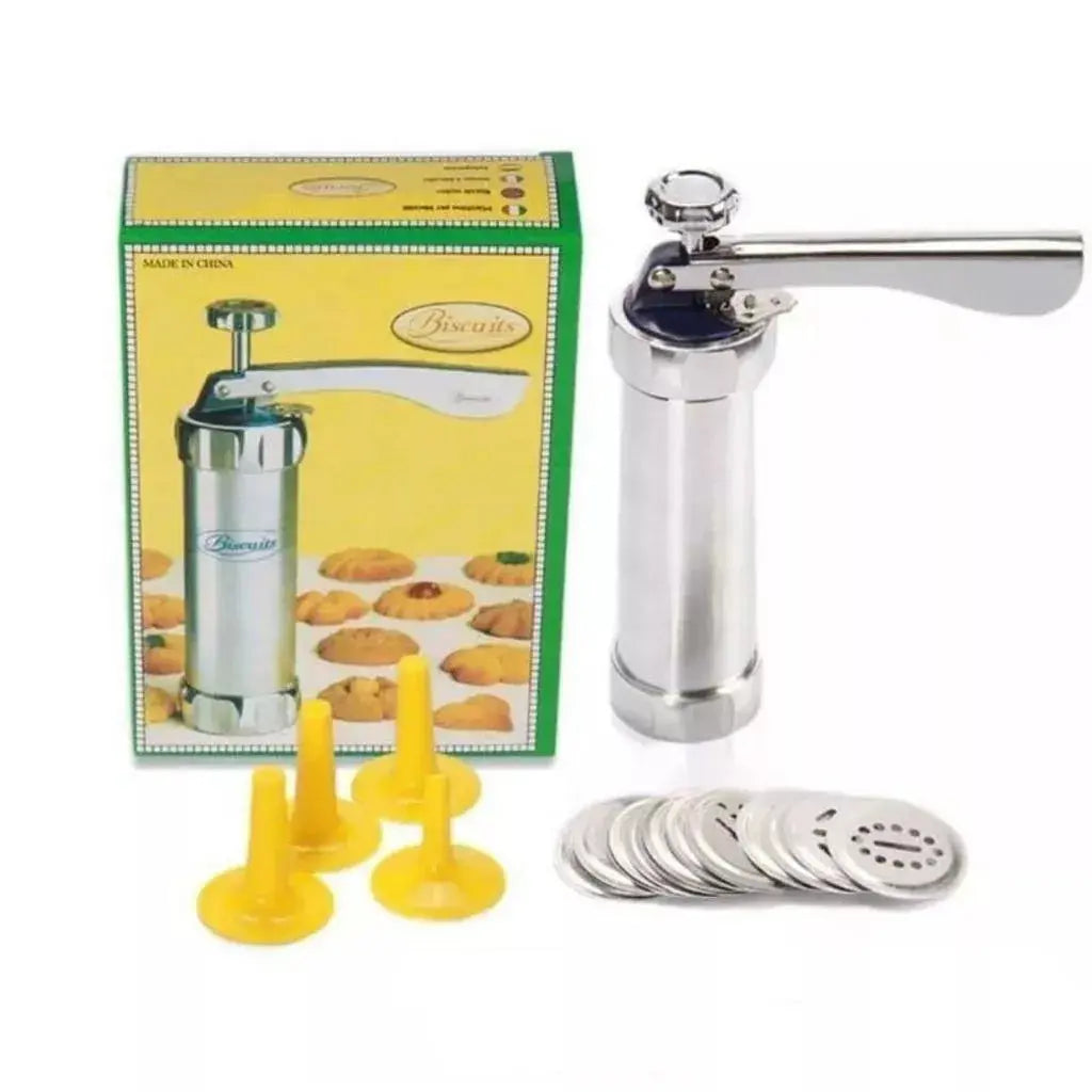 Modelador Para Criar Biscoito Sobremesa Divertida Máquina Modeladora de Biscoitos com 10 Formas e 4 Bicos Inox Pratica AgoraFacilita