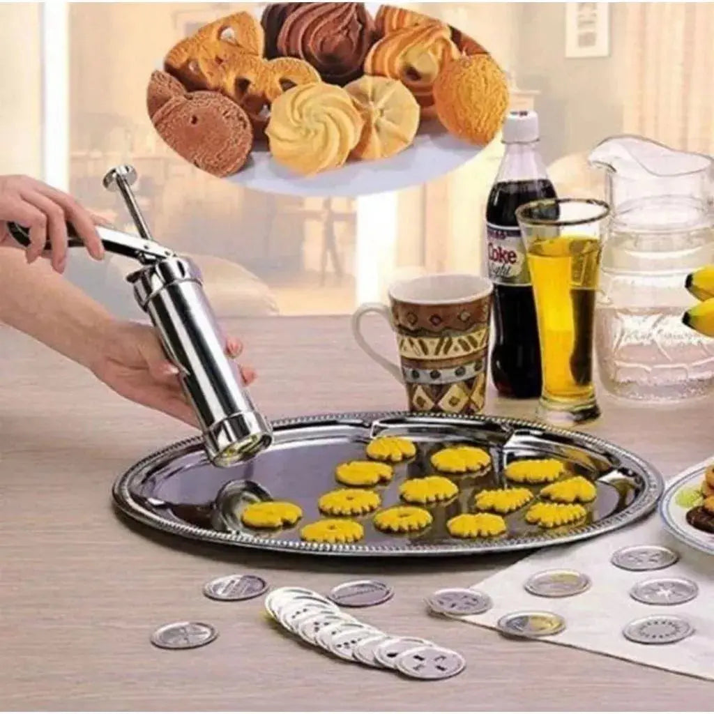 Modelador Para Criar Biscoito Sobremesa Divertida Máquina Modeladora de Biscoitos com 10 Formas e 4 Bicos Inox Pratica AgoraFacilita