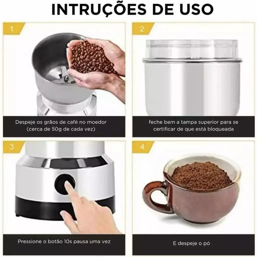 Moedor de especiarias elétrico 110V/220V, com 4 lâminas de aço inoxidável, para uso doméstico. AgoraFacilita