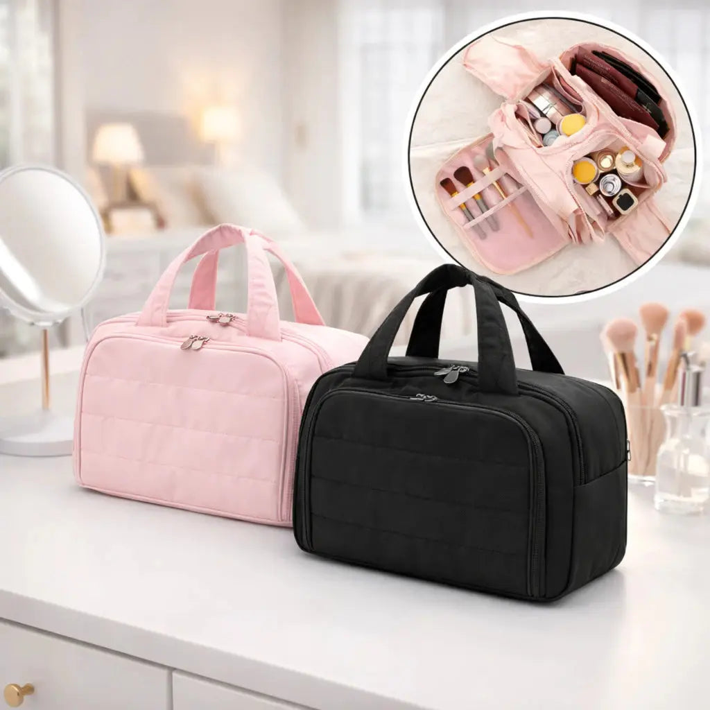 Necessaire Frasqueira Viagem Tecido Grande Capacidade Compartimentos Maquiagem Cosméticos AgoraFacilita