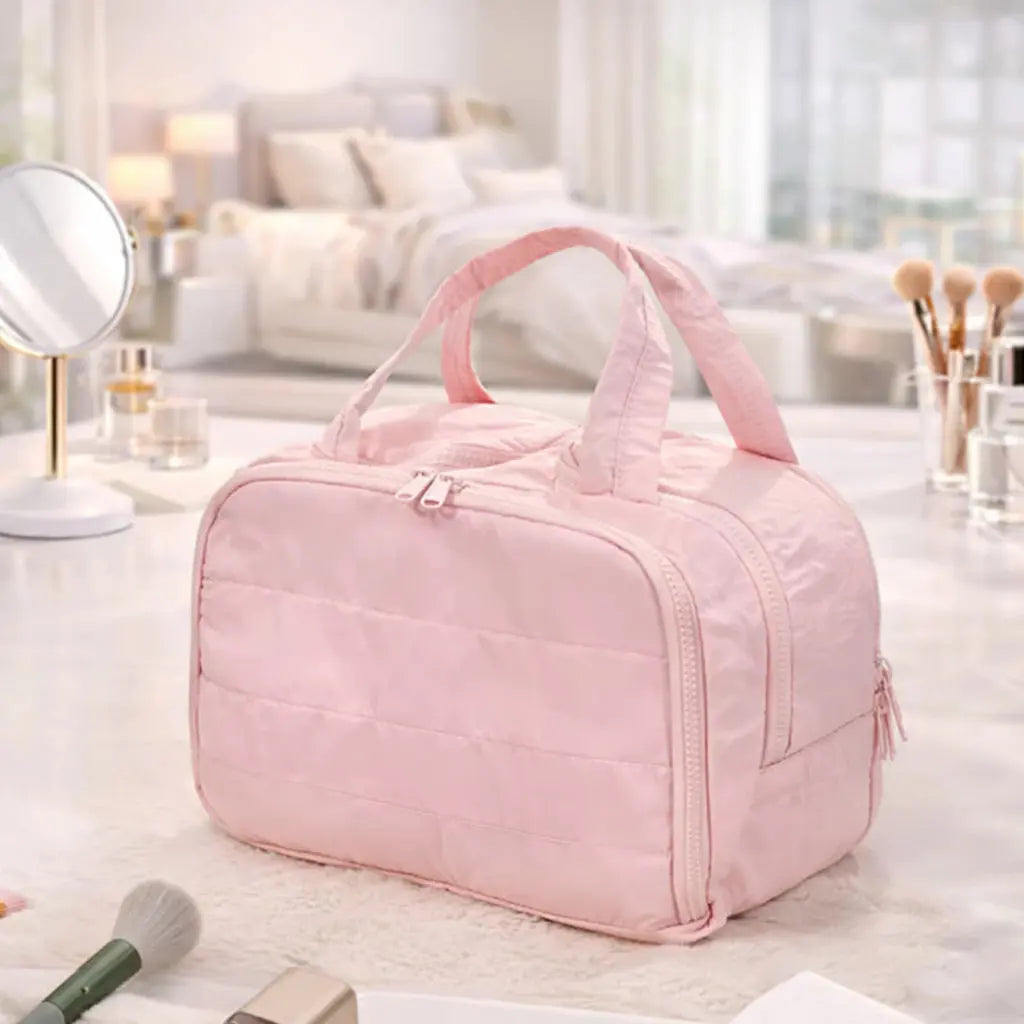 Necessaire Frasqueira Viagem Tecido Grande Capacidade Compartimentos Maquiagem Cosméticos AgoraFacilita