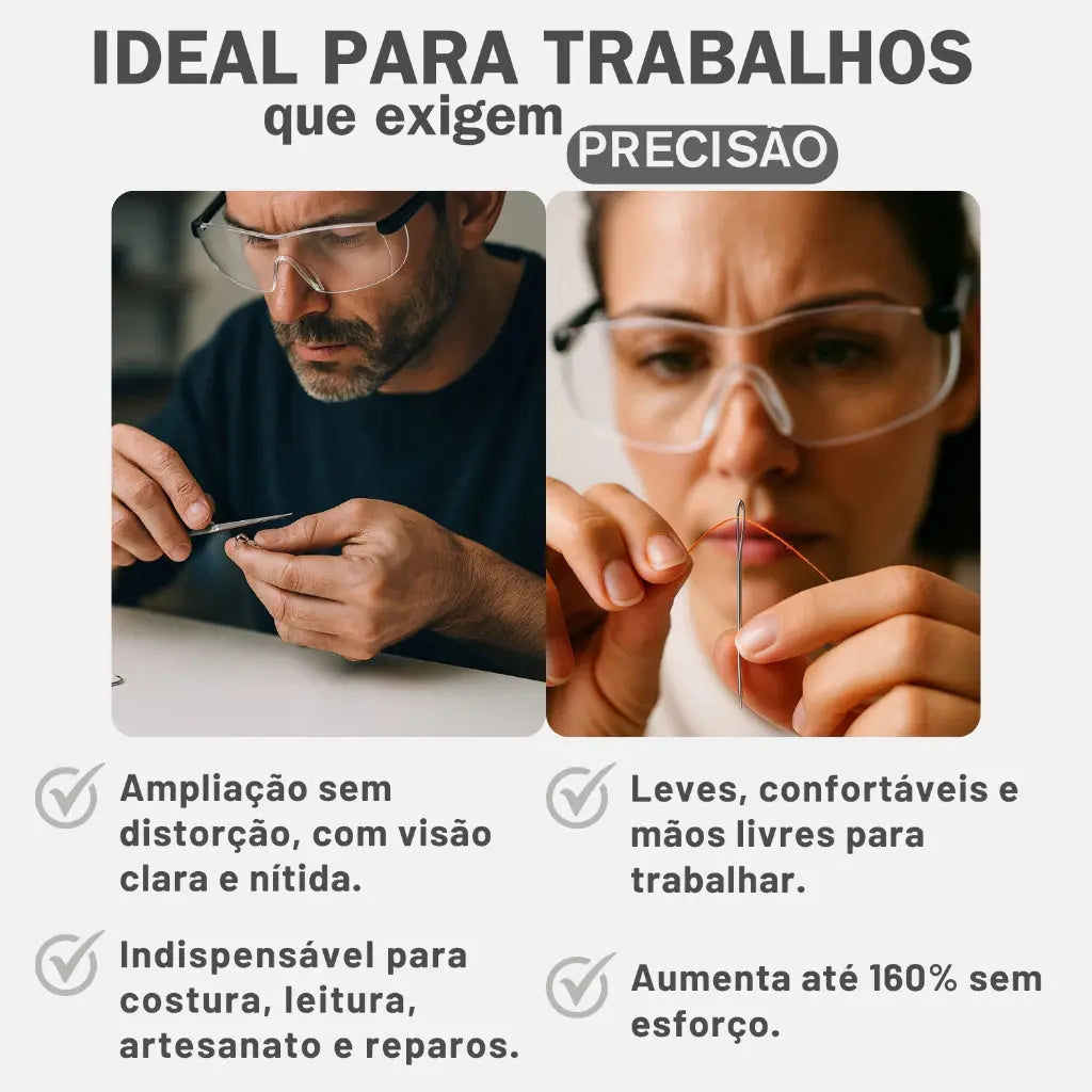 Óculos Lupa de Aumento 160% para Leitura, Costura, Artesanato e Reparos de Precisão AgoraFacilita