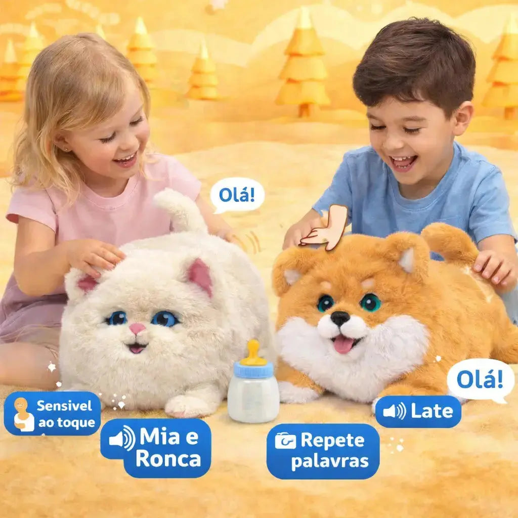 Pelúcia Interativa Realista Gulucat Gatinho Cachorrinho Sensitivo Repete Fala Pisca Olhos Movimenta AgoraFacilita