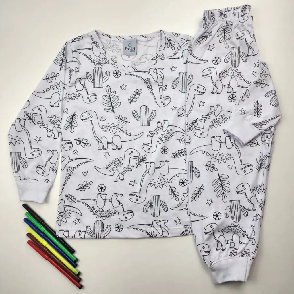 Pijama Infantil Manga Longa para Colorir Pintar 100% Algodão AgoraFacilita