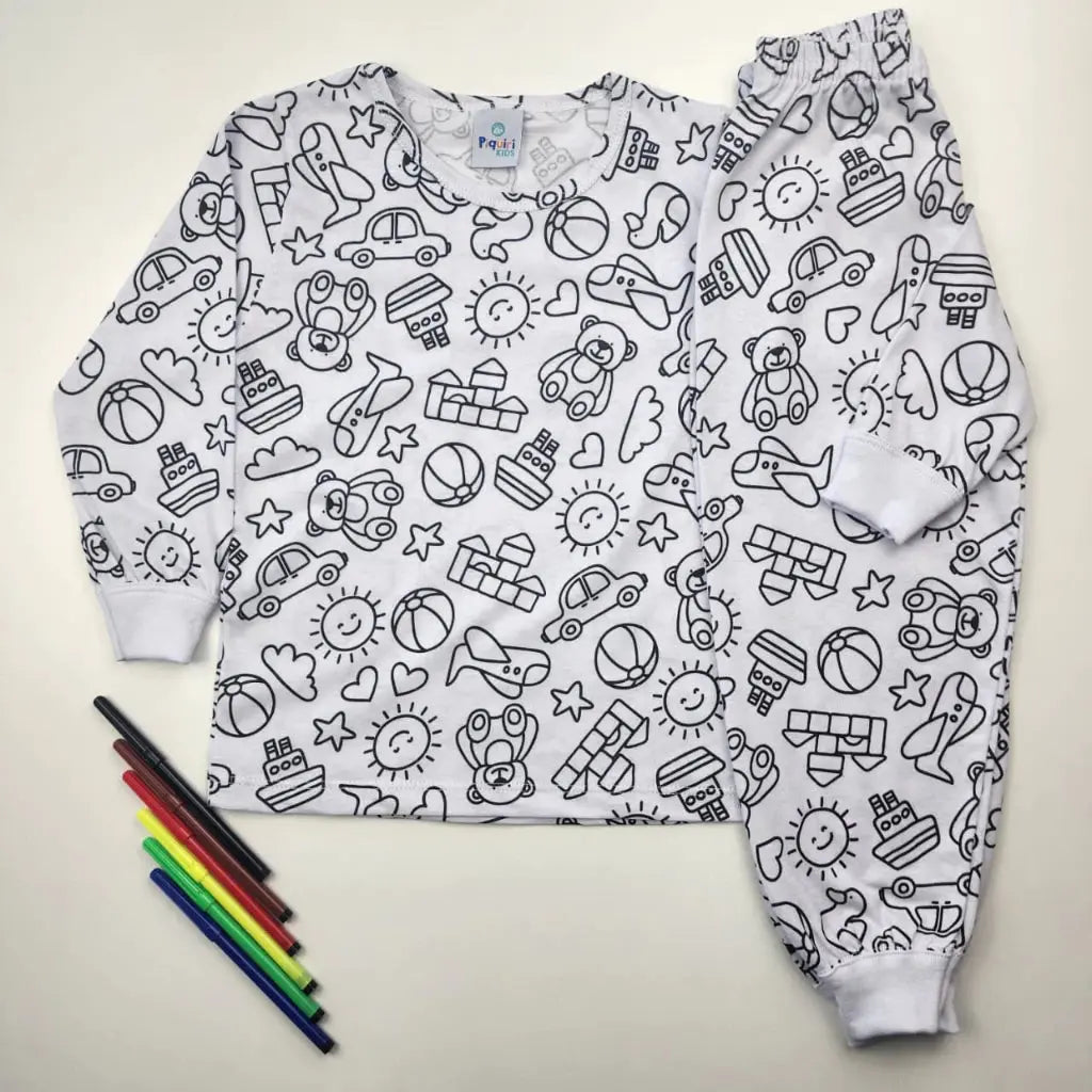 Pijama Infantil Manga Longa para Colorir Pintar 100% Algodão AgoraFacilita