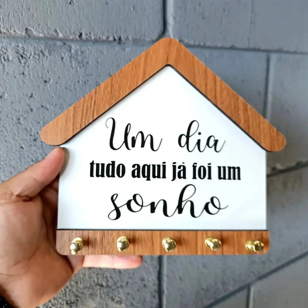 Porta Chaves Parede MDF Casinha Decorativo Organizador Hall Entrada Frase Sonho AgoraFacilita