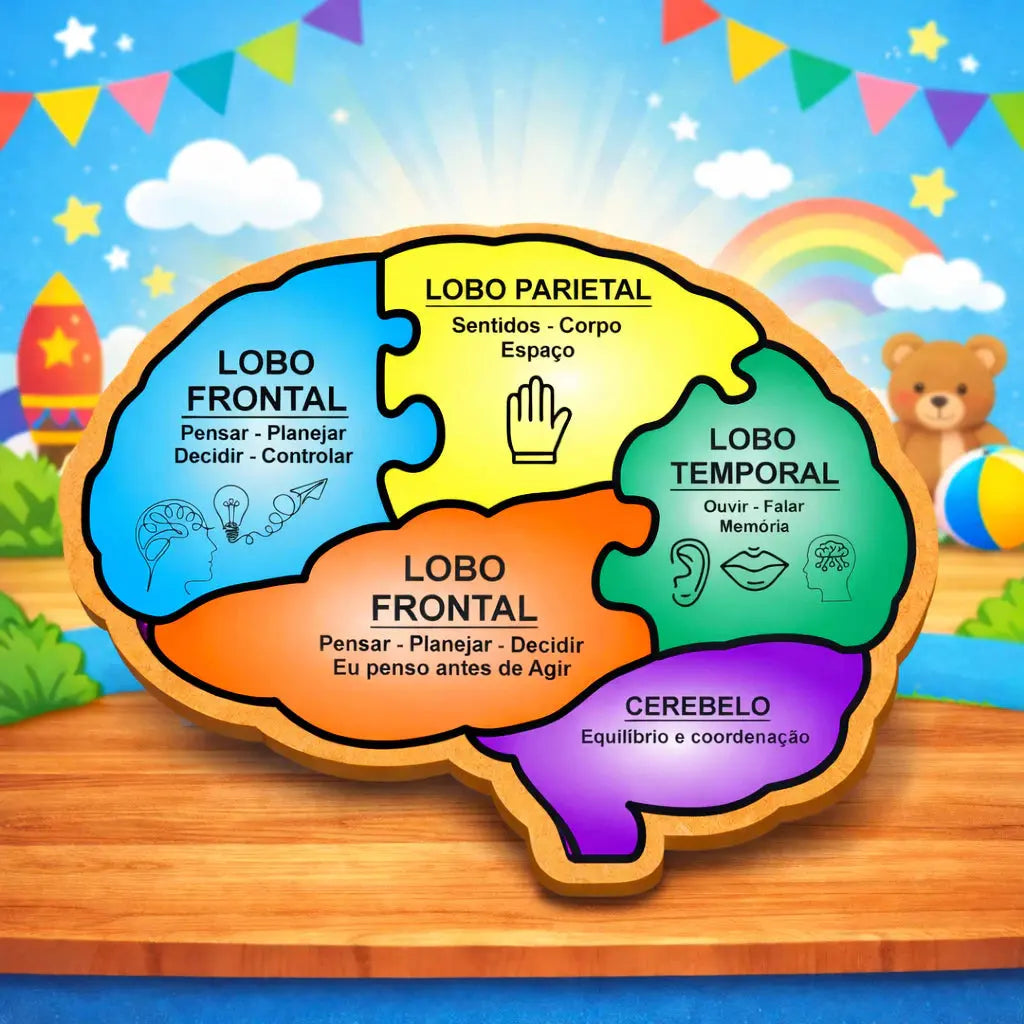 Quebra Cabeça Educativo Formato Cérebro MDF Infantil Pedagógico AgoraFacilita