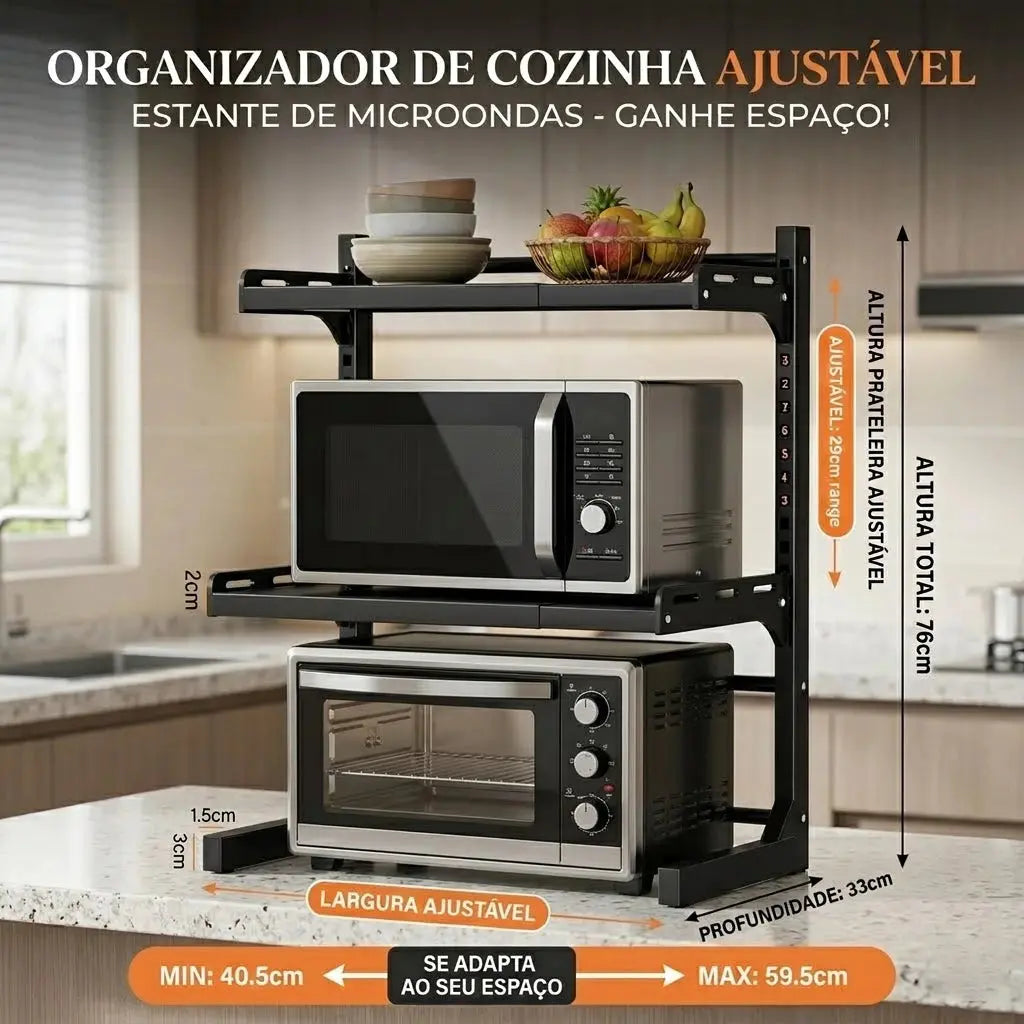 Rack Suporte Para Microondas Prateleira Organizador Ajustável de Cozinha Com 2 Camadas AgoraFacilita