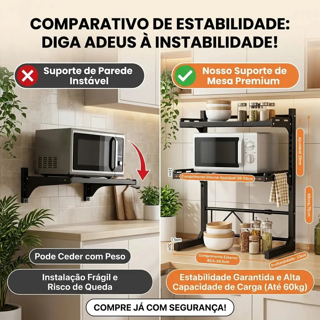 Rack Suporte Para Microondas Prateleira Organizador Ajustável de Cozinha Com 2 Camadas AgoraFacilita