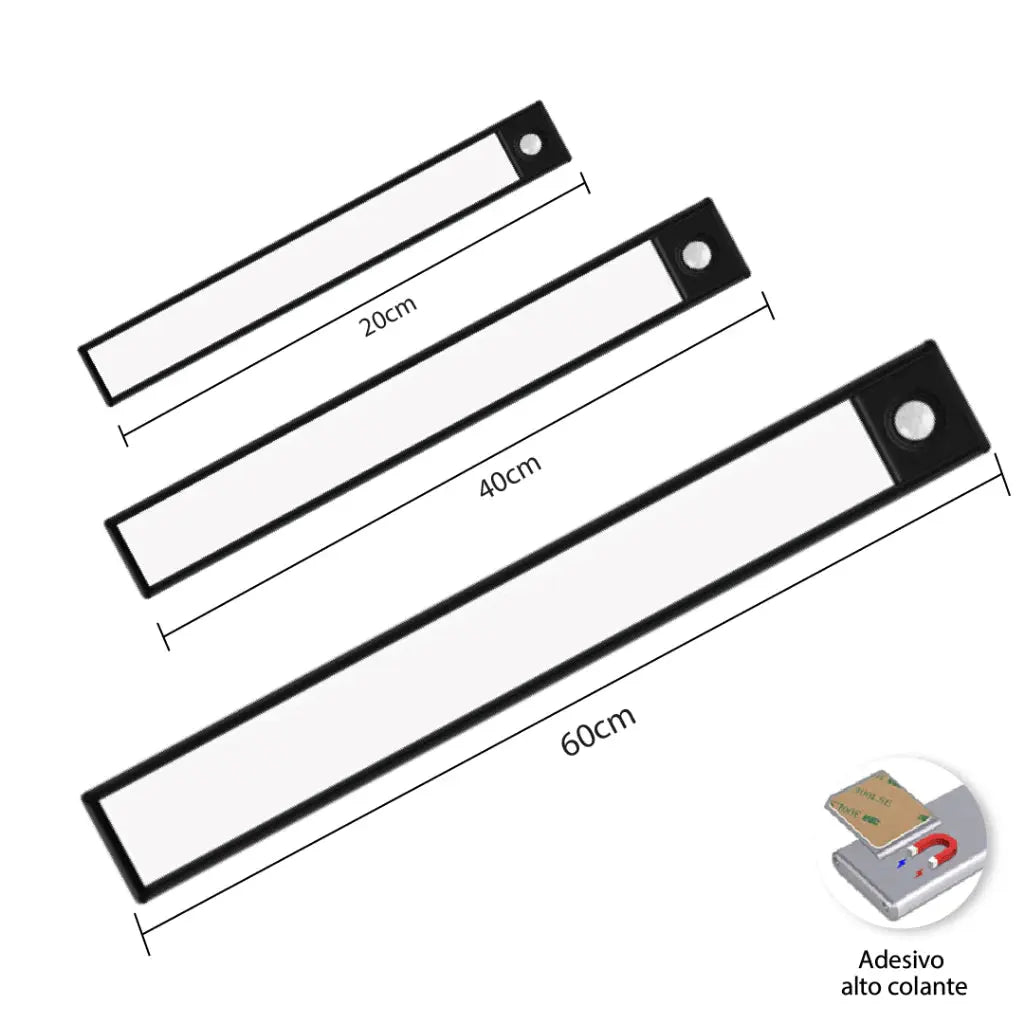 Smart Luminária Inteligente Ultra LED com sensor de movimento sem fio e Recarregável USB fino barra 20/40/60cm AgoraFacilita