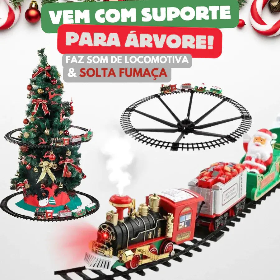 Trem Expresso Natalino com Luzes e Fumaça Decorezzo