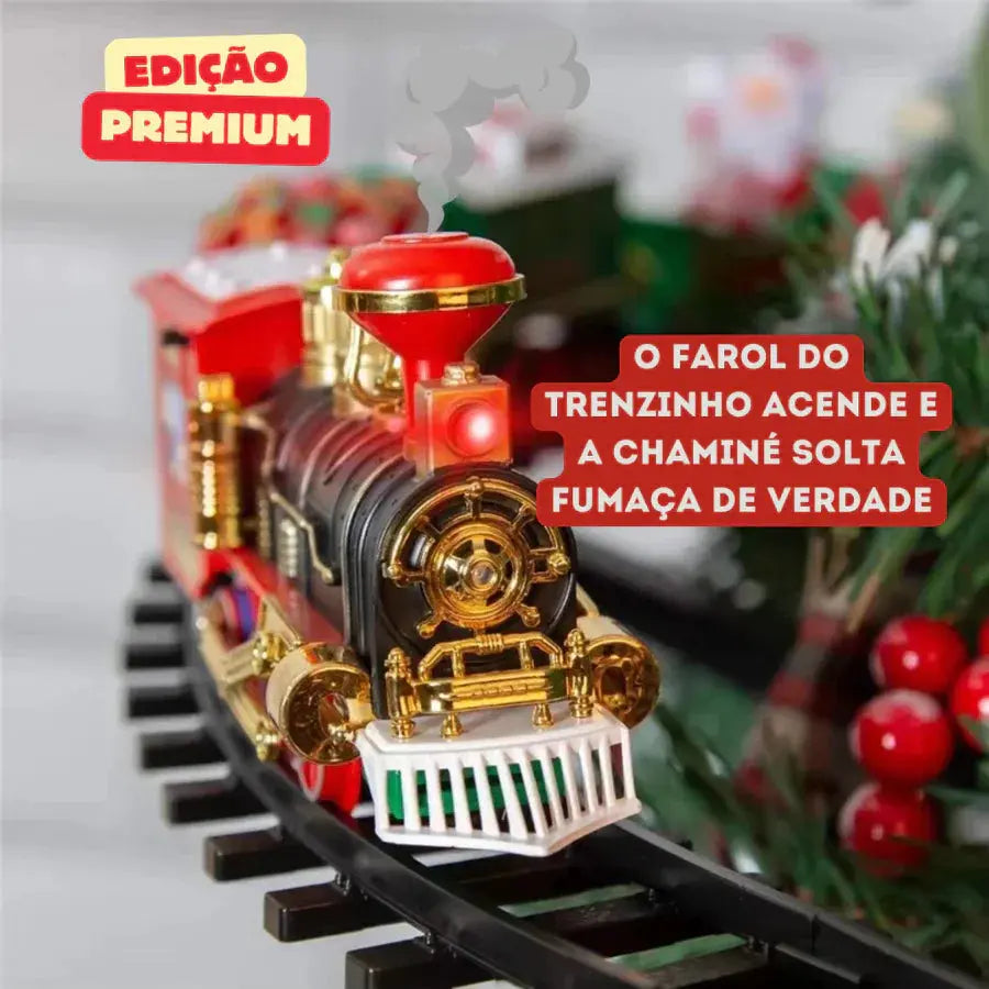 Trem Expresso Natalino com Luzes e Fumaça Decorezzo