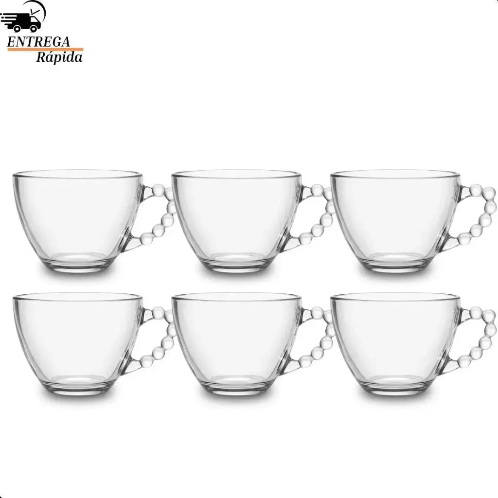 Xícara de Vidro 240ml com Alça – Jogo com 6 ou 12 Peças – Transparente, Elegante e Versátil para Café, Chá e Capuccino AgoraFacilita