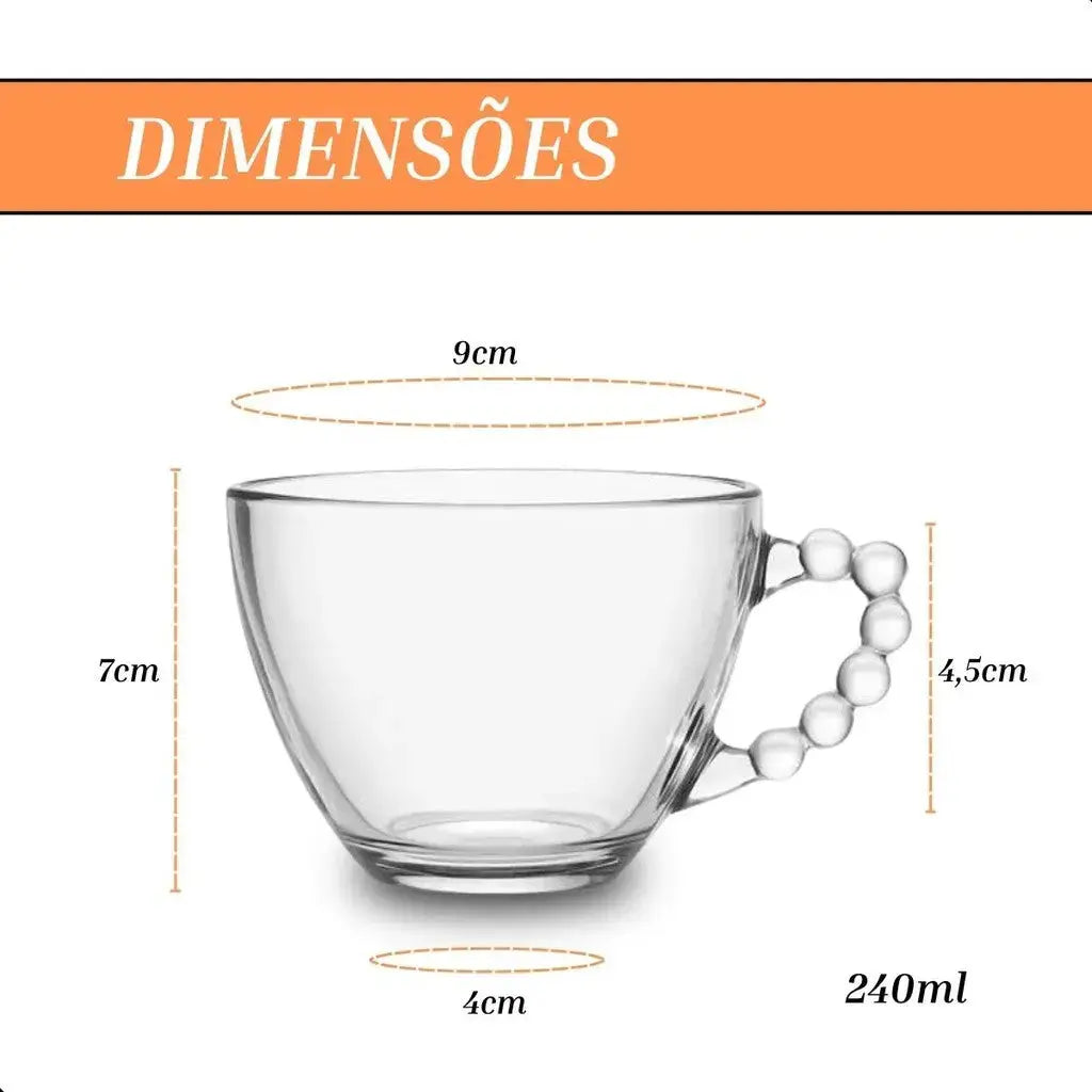 Xícara de Vidro 240ml com Alça – Jogo com 6 ou 12 Peças – Transparente, Elegante e Versátil para Café, Chá e Capuccino AgoraFacilita