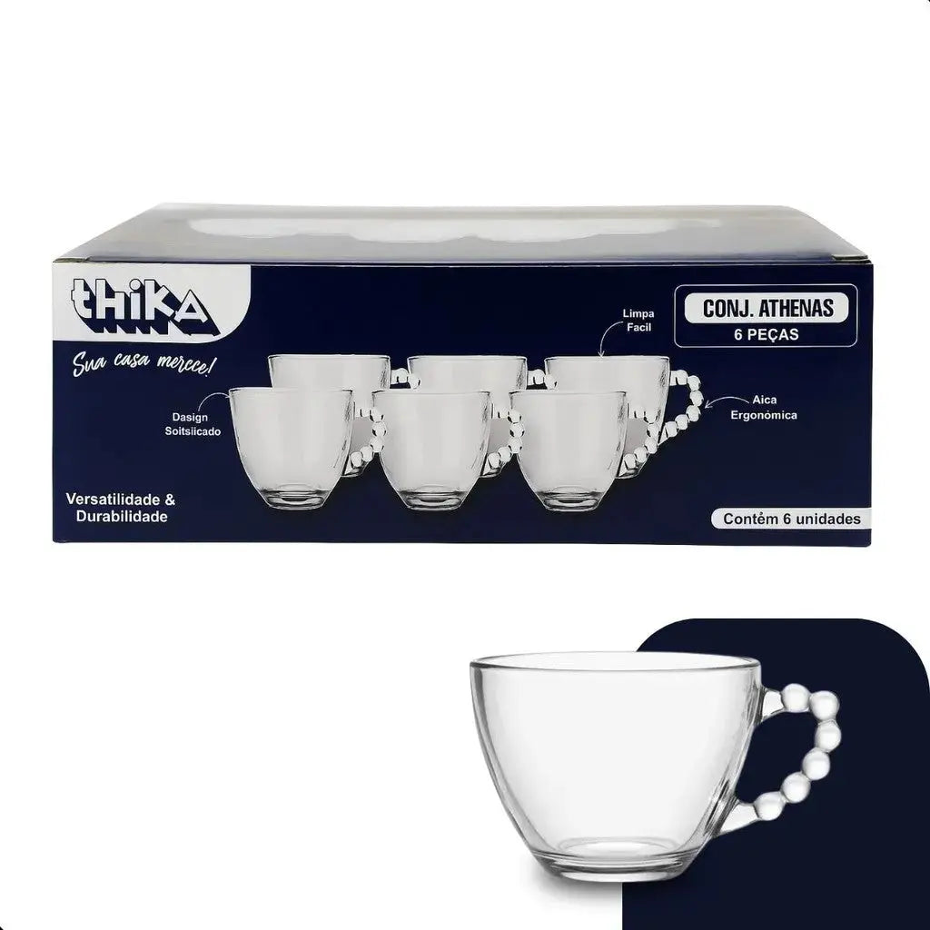 Xícara de Vidro 240ml com Alça – Jogo com 6 ou 12 Peças – Transparente, Elegante e Versátil para Café, Chá e Capuccino AgoraFacilita